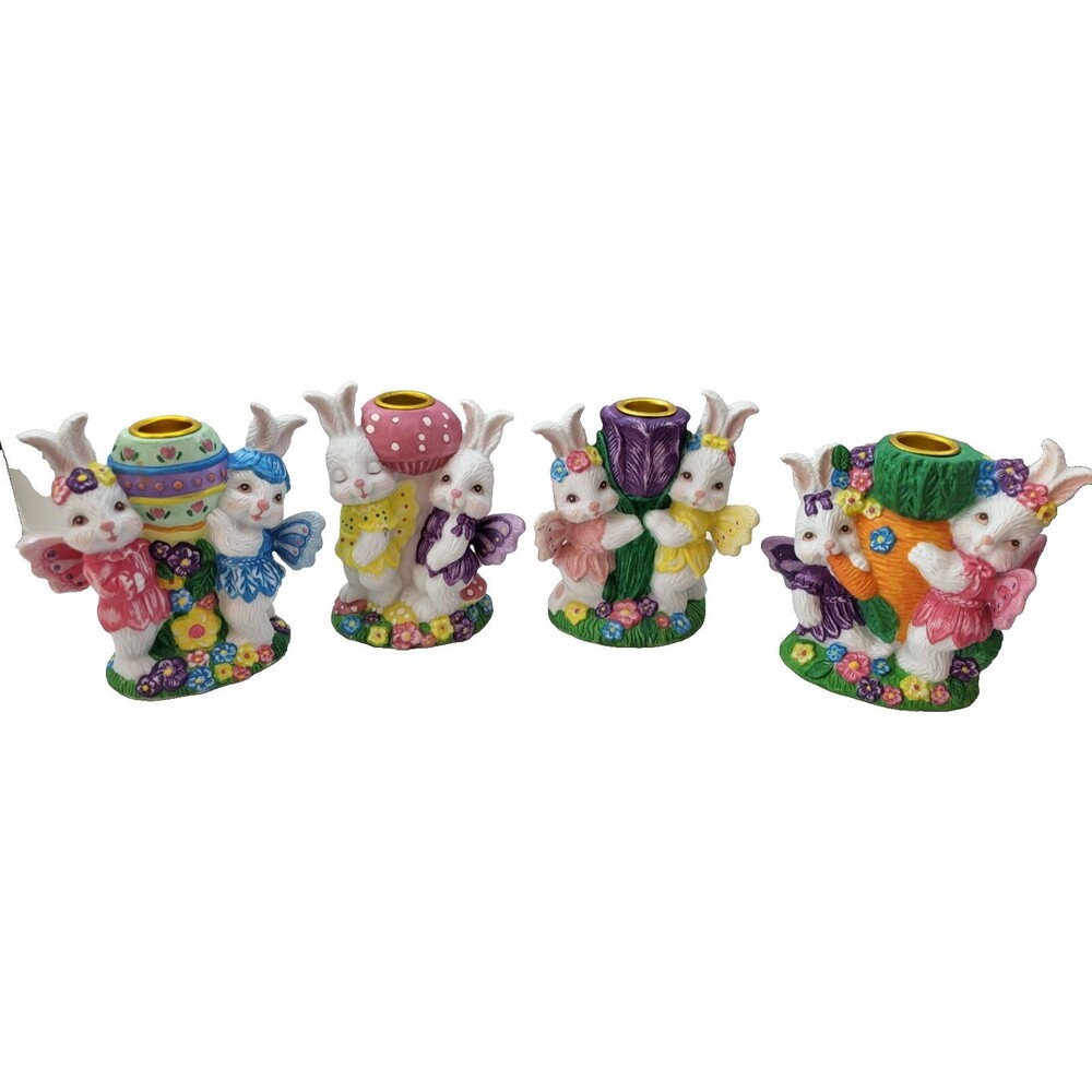 Easter Bunny Candle Holders Set of 4 Rabbits Butterfly Egg Carrot Mushroom
